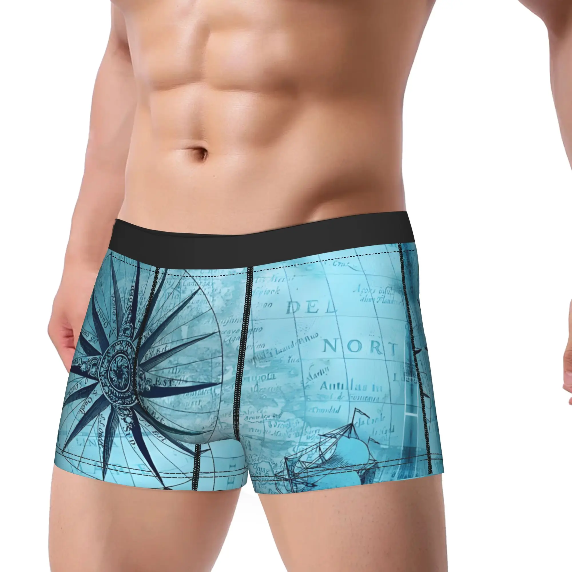 Vintage Nautical Navigation Map Underpants Breathbale Panties Men's Underwear Map Comfortable Shorts Boxer Briefs