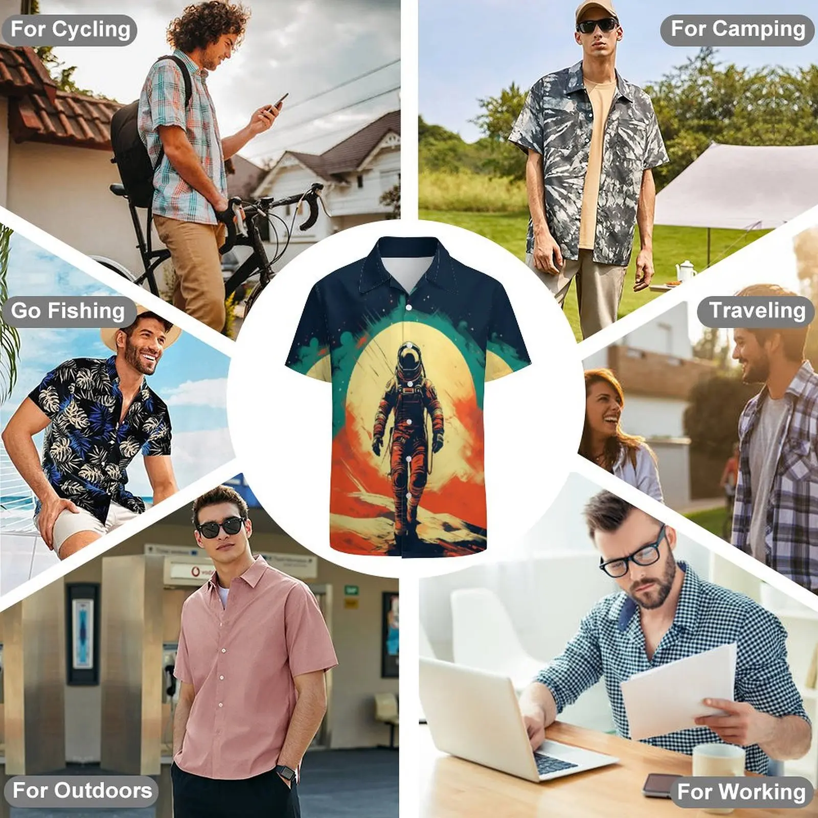 Summer Fashion Men\'s Dopamine Cartoon Abstract Print Punk Style Loose Casual Breathable Single Breasted Short Sleeve Shirt