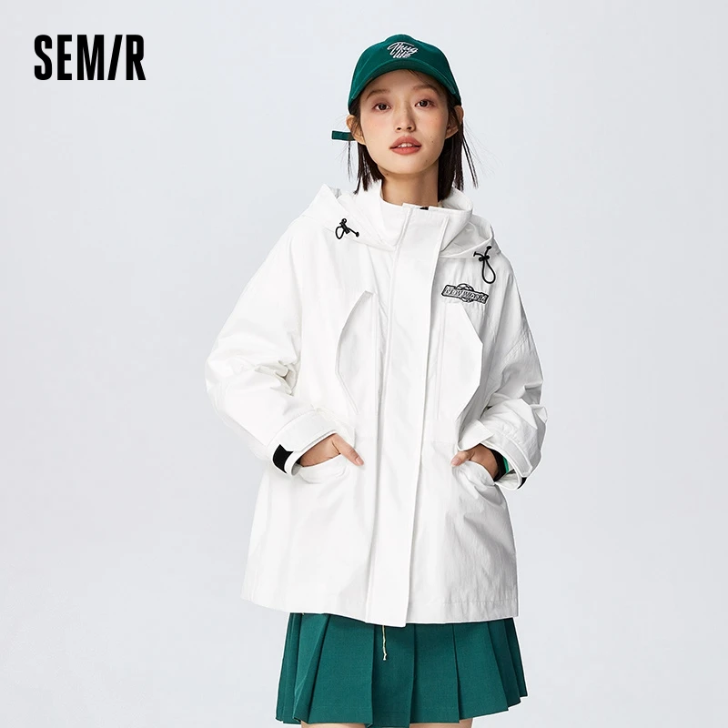 Semir Mali Coat Women Waist-Collecting Contrast Color Hooded Top Spring Oversize Letter Embroidery Spring Clothing