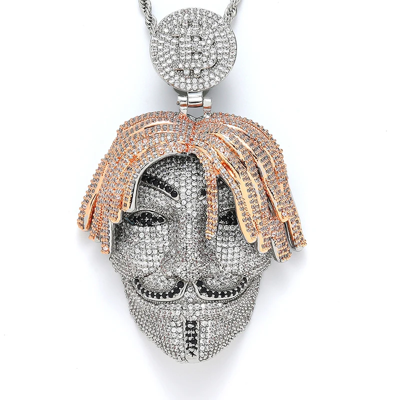 Hip Hop 5A+ CZ Stone Bling Ice Out Bitcoin Cartoon Character Pendants Necklace for Men Rapper Jewelry Rose Silver Color