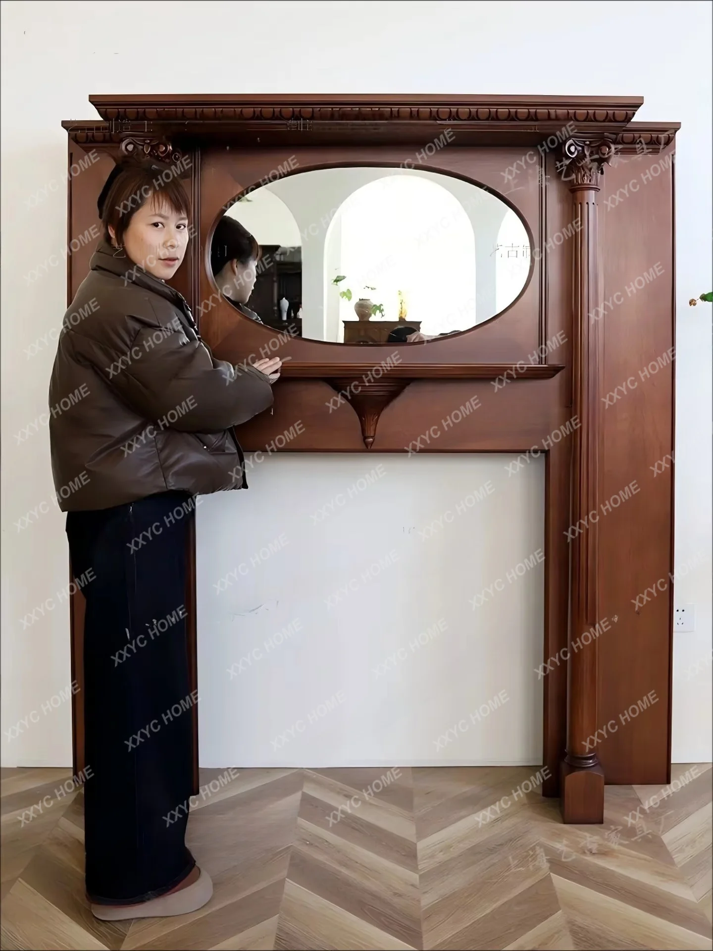 XX medieval style pure solid wood tenon and mortise traditional craftsmanship fireplace, Art Deco style
