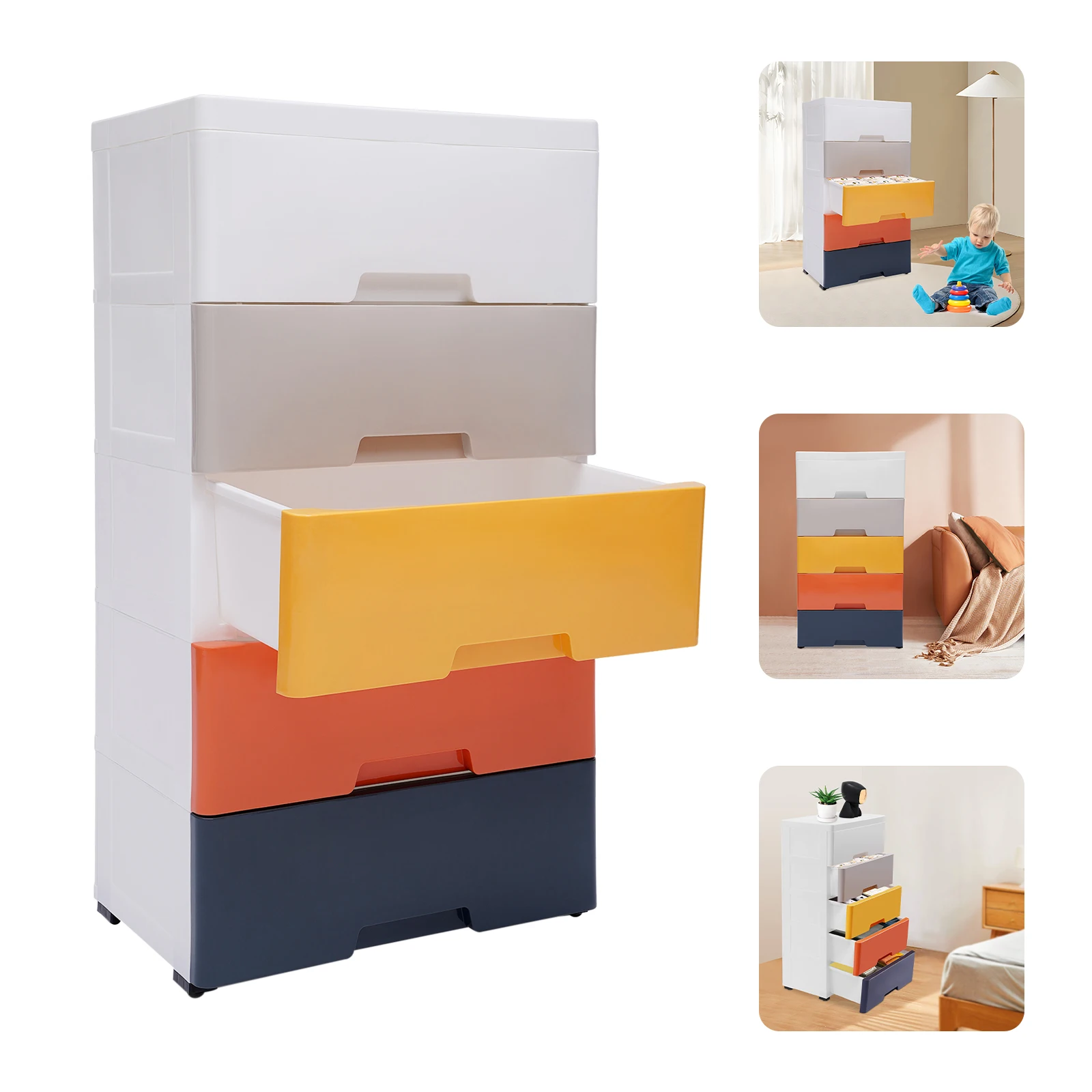 

Plastic Drawer Unit Storage Cabinet With 5 Drawers Vertical Clothes Storage Tall Closet Tower Home Furniture For Organizer