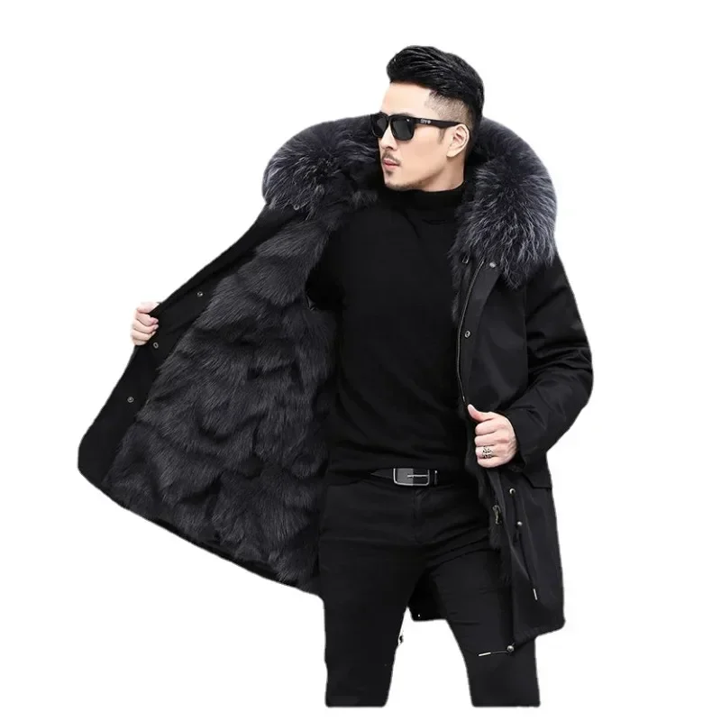 

2023 New style to overcome men's whole mink inner fur long coat thermal jacket mink coat men's