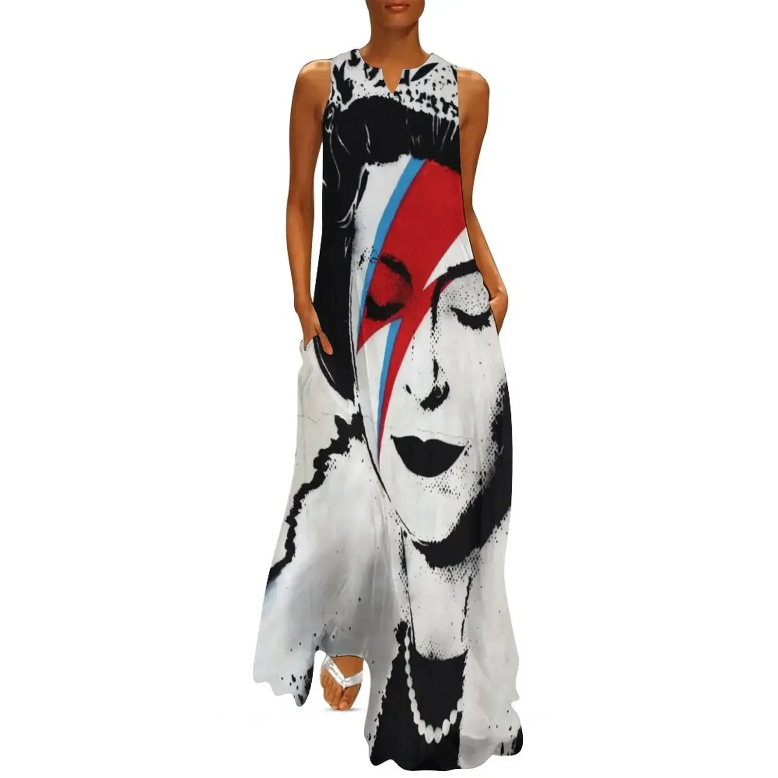 

Banksy UK England Queen Elisabeth rockband face makeup original HD Long Dress luxury woman evening dress Dress