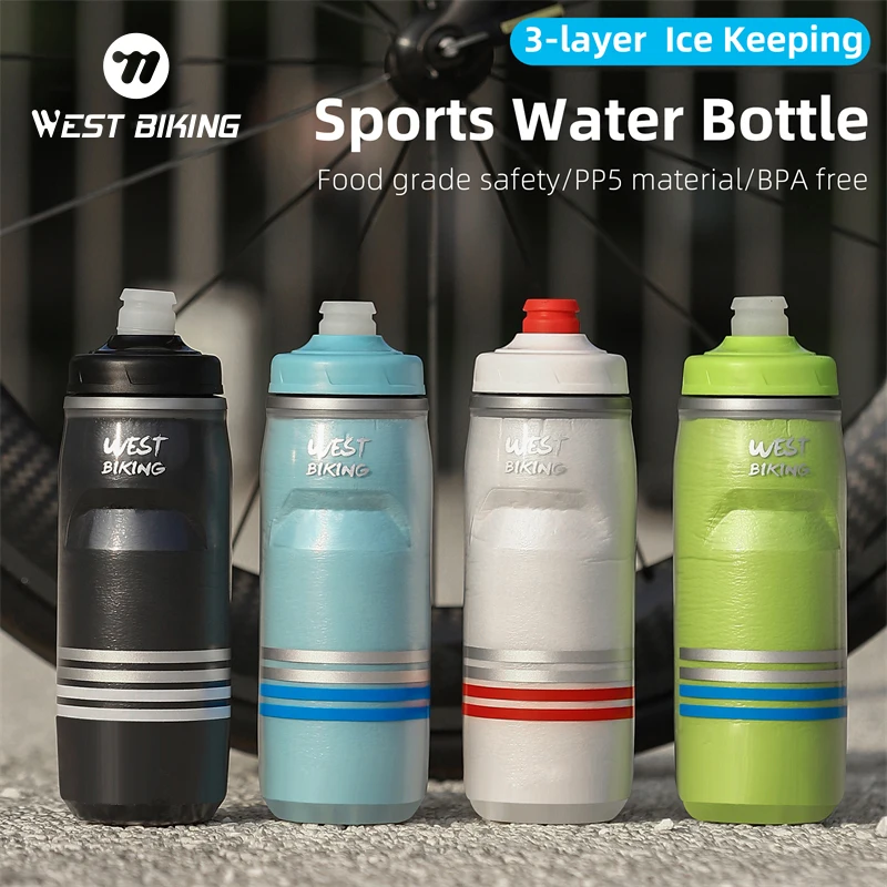 

WEST BIKING 620ML Bicycle Water Bottle Road Sports Fitness Cycling Riding Kettle Leak Proof Drinking Bike Cold Insulation Bottle