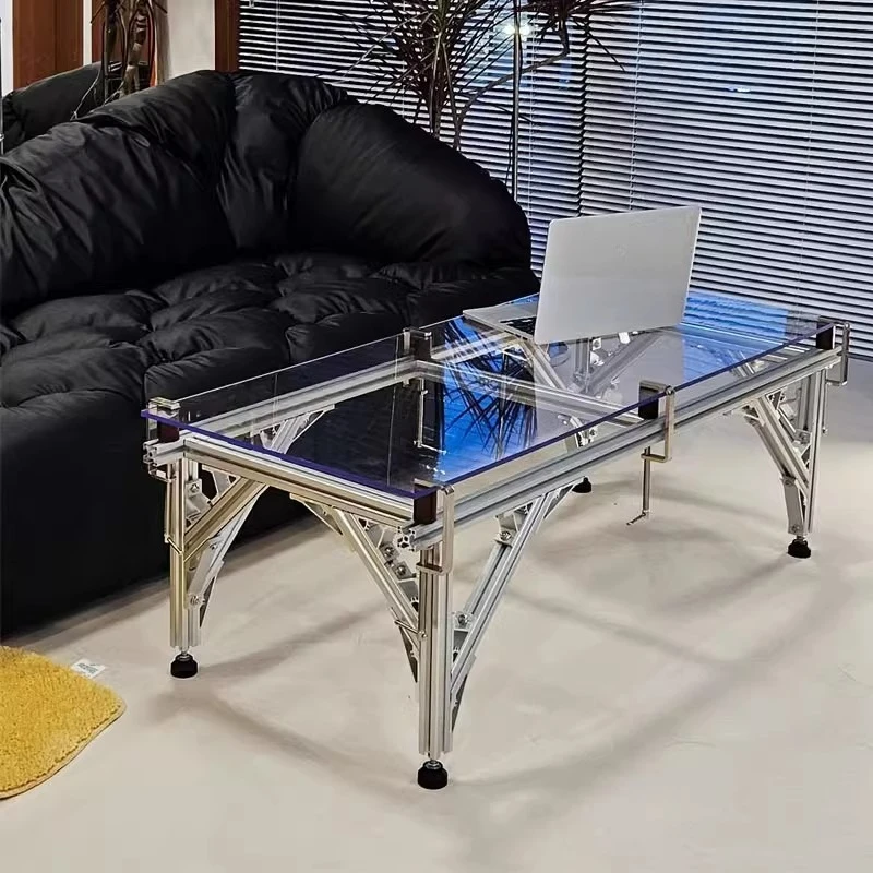 Living room home simple modern creative designer low table aluminum profile Nordic light luxury glass coffee table sofa table