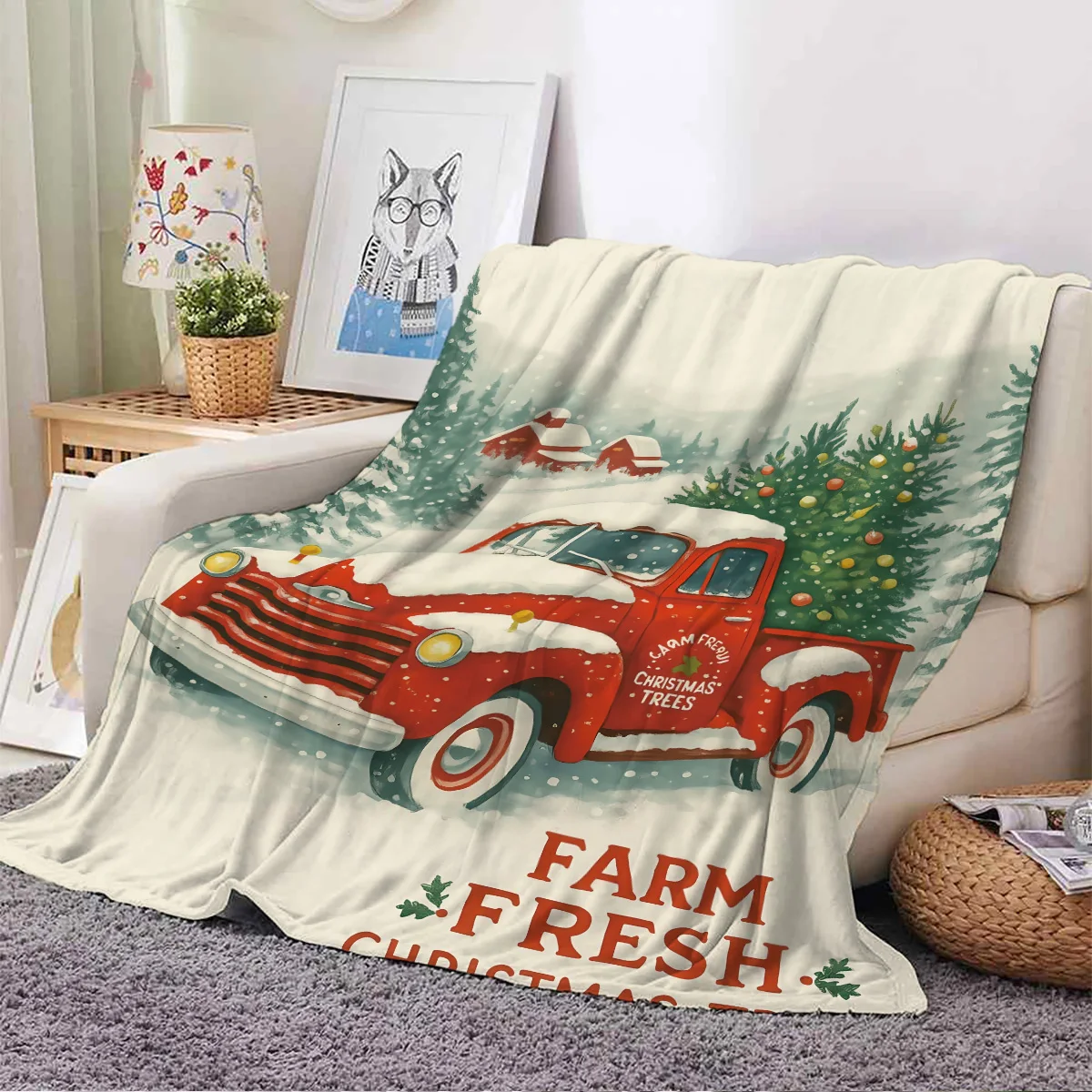 

1 шт., фланелевое одеяло с рождественским принтом, мягкое, удобное, несколько размеров, диван для сна для гостиной, портативное и машинная стирка