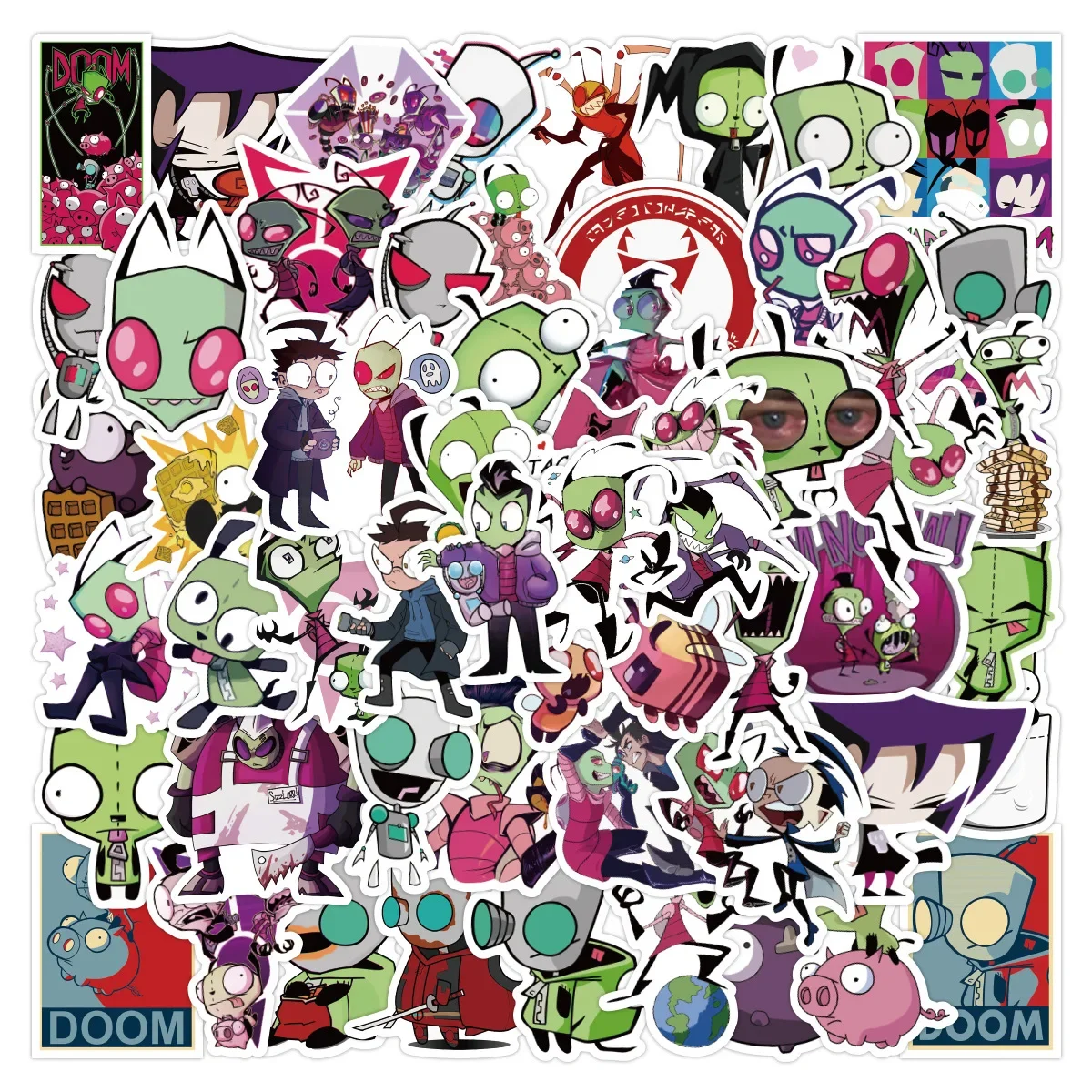 Autocollants de Personnages de Dessin Animé Invader Zim pour Enfant, Décoration de Tasse, de Valise, Jouets, Cadeaux Cool, 50 Pièces