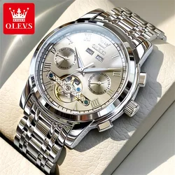 OLEVS 6607 New Men's Watches Original Automatic Mechanical Watch for Men Luxury Skeleton Flywheel Waterproof Calendar Wristwatch