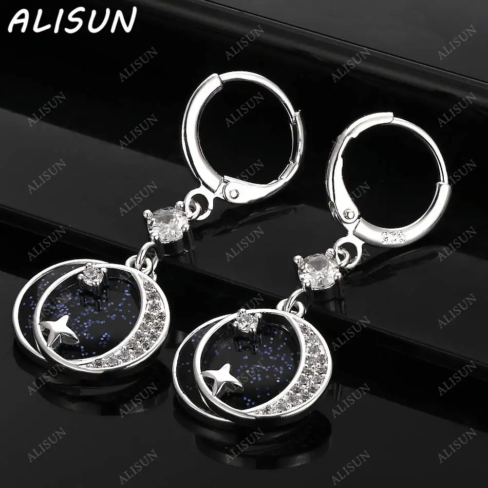 

ALISUN 925 Sterling Silver Zircons Moon Earrings Drop Earrings For Women Creativity Gifts Street All-match Party And Daily Wear