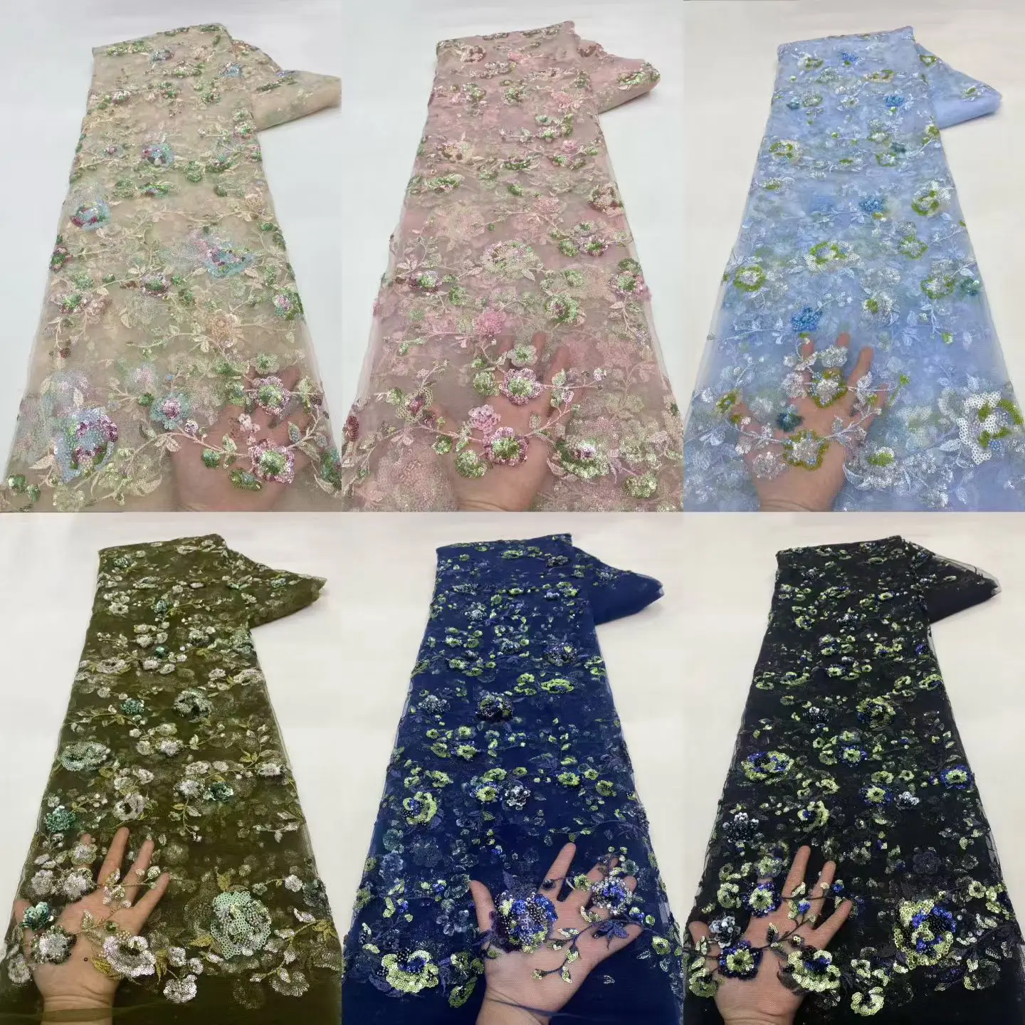 New Style Pink Green Handmade Beads Sequins African Nigerian Lace Fabric 2026 High Quality Beaded French Lace Fabric KXX26147