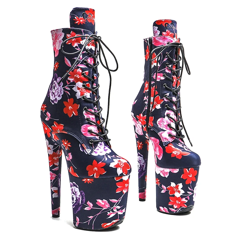 

Leecabe 20CM/8inches Flowers PU Upper Fashion trend sexy High Heel platform Pole Dance boot