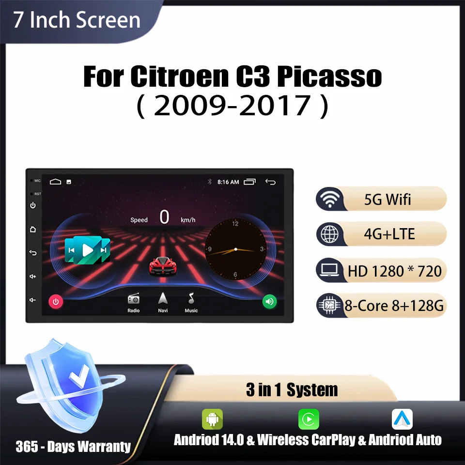 

Car Radio Video for Citroen C3 Picasso 2009-2017 Android14 CarPlay GPS 4G LTE Multimedia Video Player Head Unit Radio Stereo