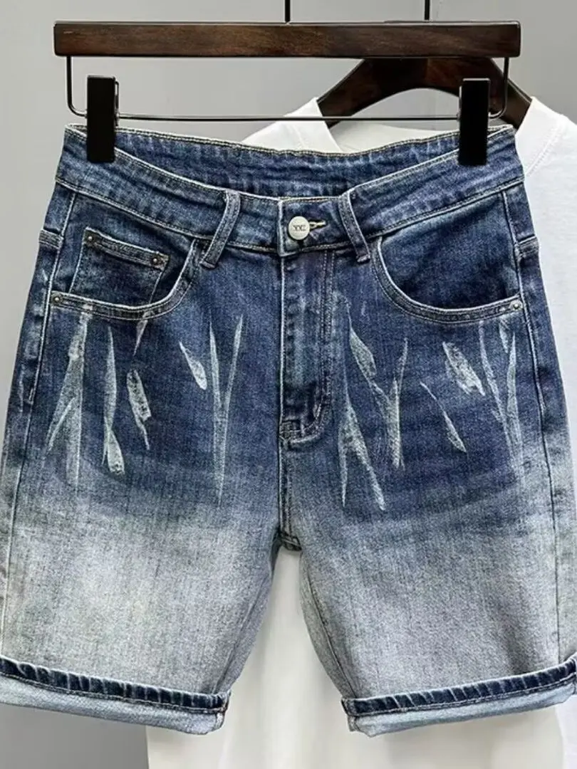 Summer New Style American Retro Gradient Trendy Jeans Shorts Men Fashion Loose Match Five-Point Pants Youth Casual Wear