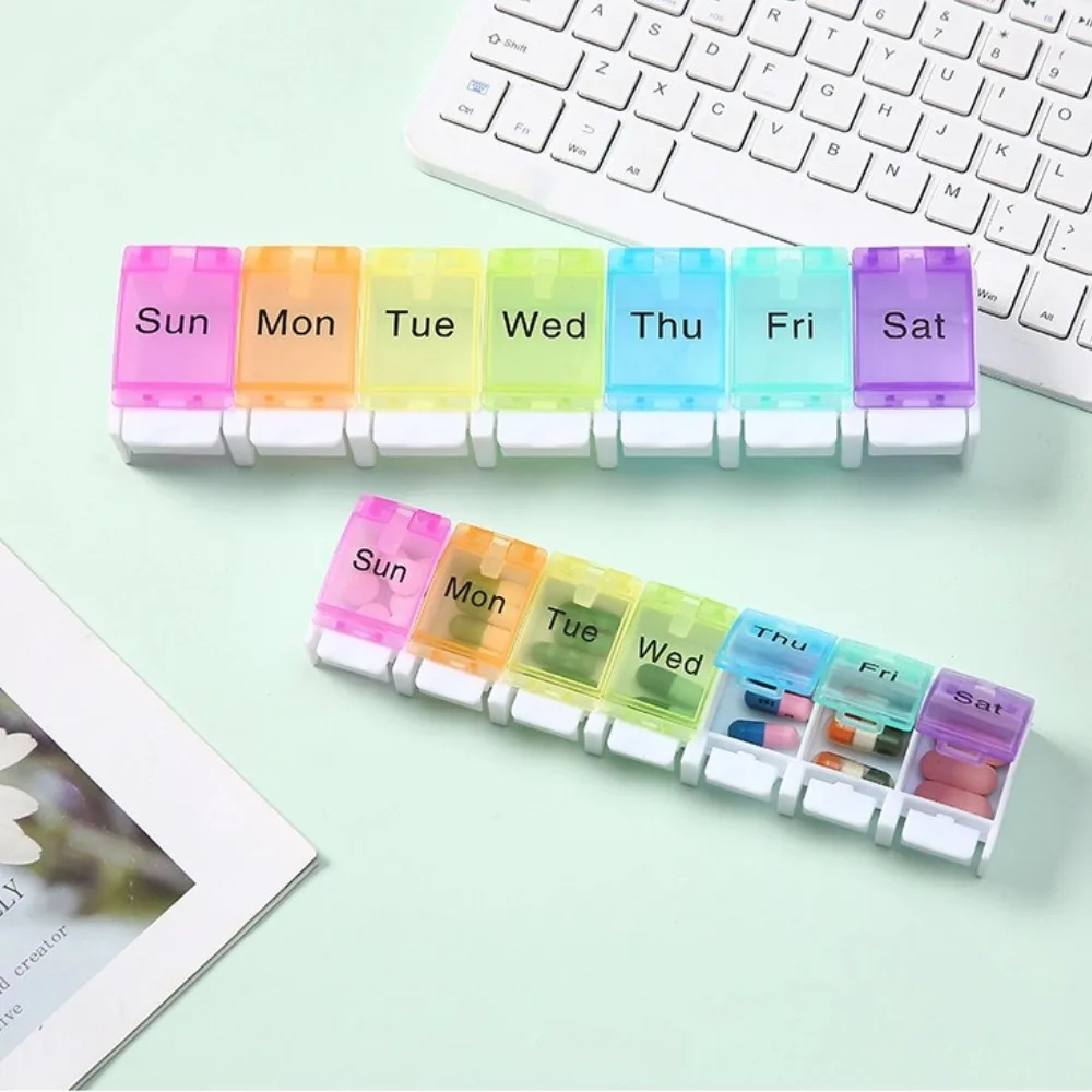 Neue Hochwertige Regenbogen 1-Tages- und 7-Tage-Pillendose Organizer Aufbewahrungsbehälter für Vitamine Nahrungsergänzungsmittel Fischöle