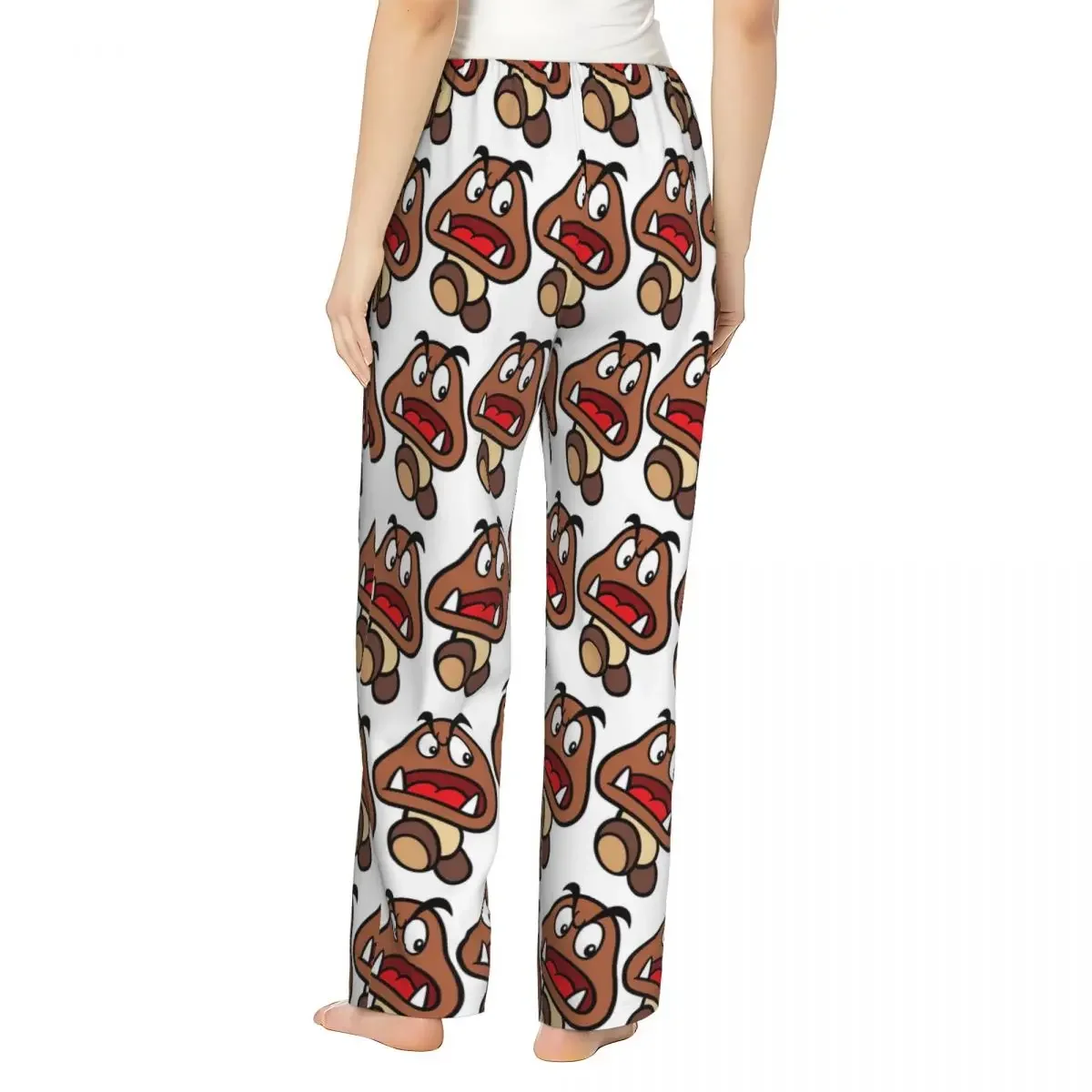 Custom Cartoon Game Goomba Face Women Pajama Pants Lounge Sleep Sleepwear Bottoms with Pockets
