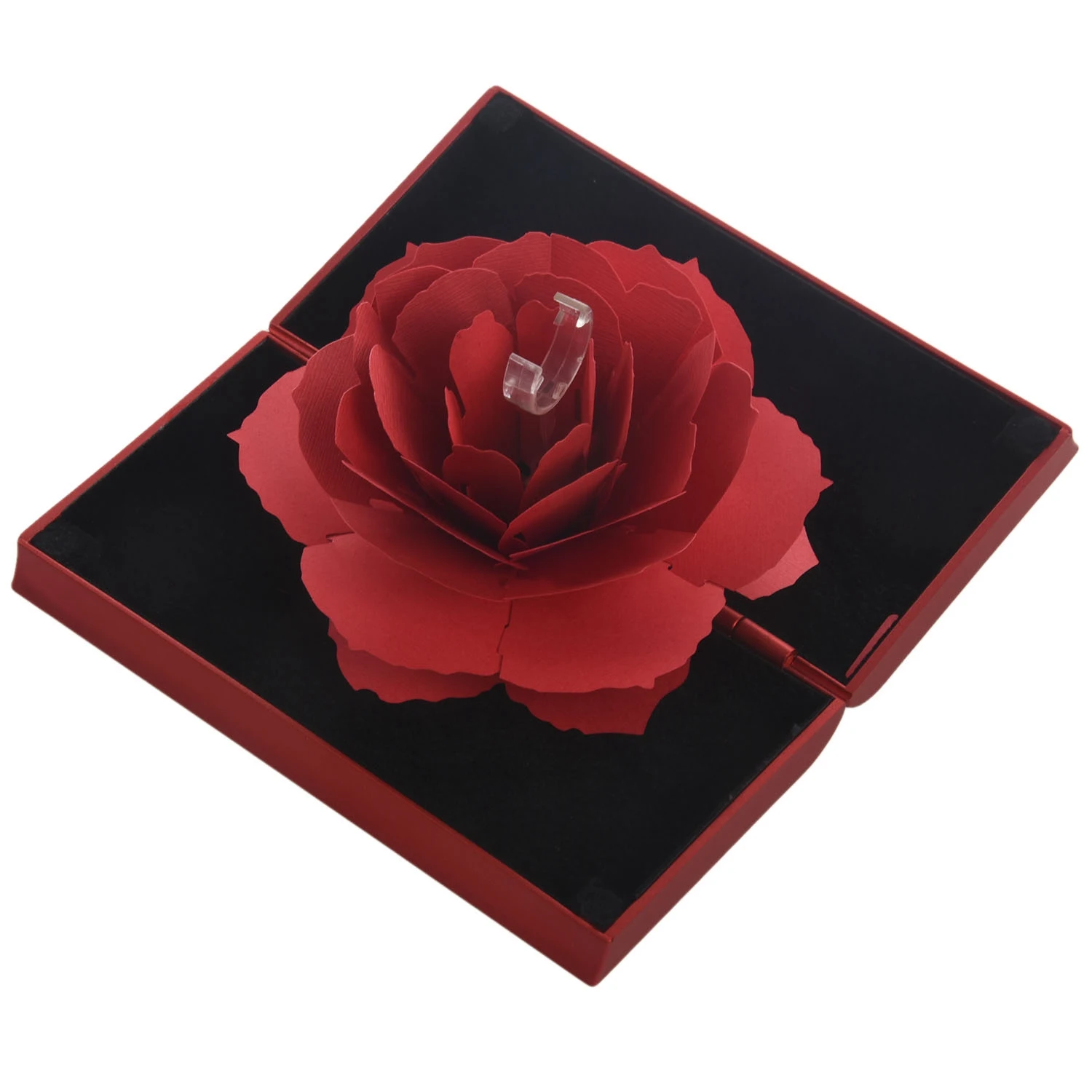 Unique Pop-Up Rose Wedding Engagement Ring Box Surprise Jewelry Storage Holder Valentine's Day Best Female Gift Box, Red