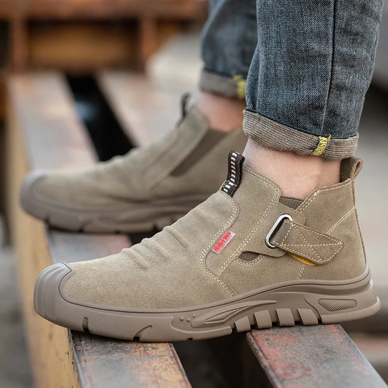 mens casual steel toe covers work boots worker safety shoes suede leather welding sneakers insulated ankle botas safe footwear