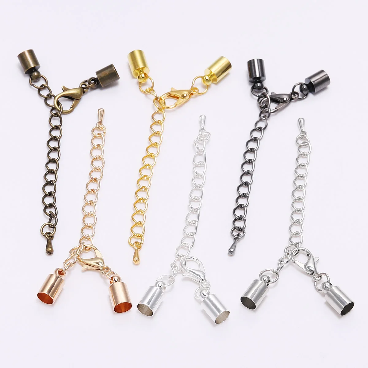 10Set New Lobster Clasp Water Drop and Tail Chain Weight Cap Hanging Bucket Bracelet Leather Rope Buckle DIY Jewelry Accessories