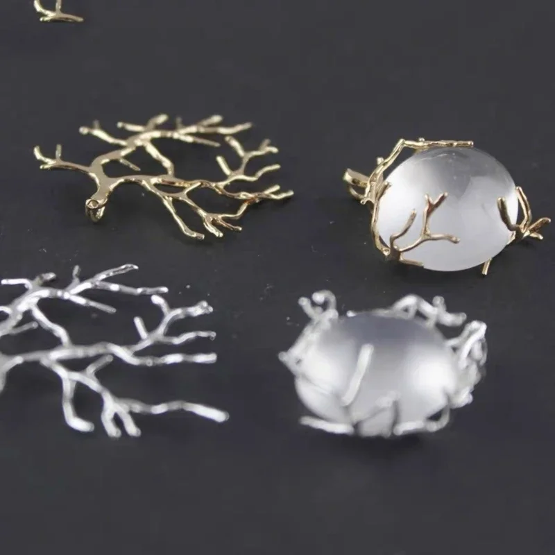 

5 Pcs Tree Branch Shape Gold Silver Plated Pendant Blanks Settings for Cabochon Resin Cameo DIY Jewelry Making