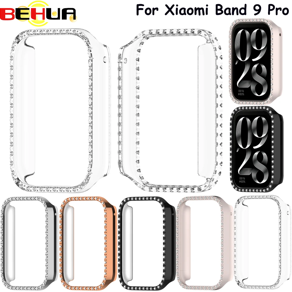 PC Hollow Case Cover For Xiaomi Mi Band 9 Pro Smart Watch Diamond Crystal Bumper Protective Cover Shell Accessorie Replacement