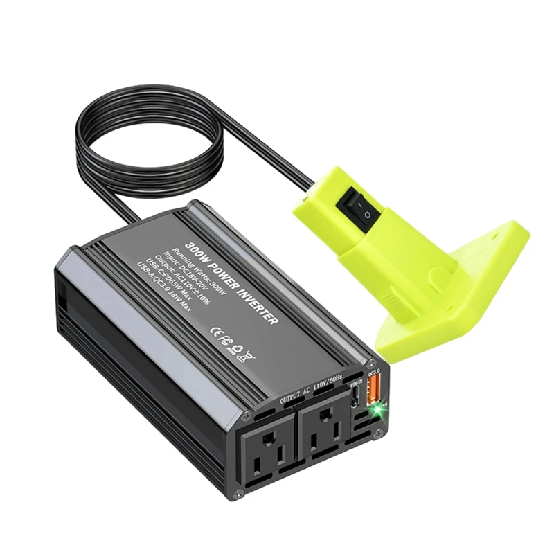 Super Sale 300W Car Power Inverter for Ryobi Li-Ion Battery Outdoor Inverter Type-C PD65W USB A 18W Power Station Generator