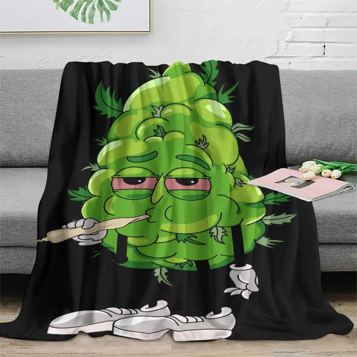 1pc of Soft and Comfortable Flannel Printed Blanket with Weed Bud Design - Machine Washable, All-season Comfort, Suitable for Be
