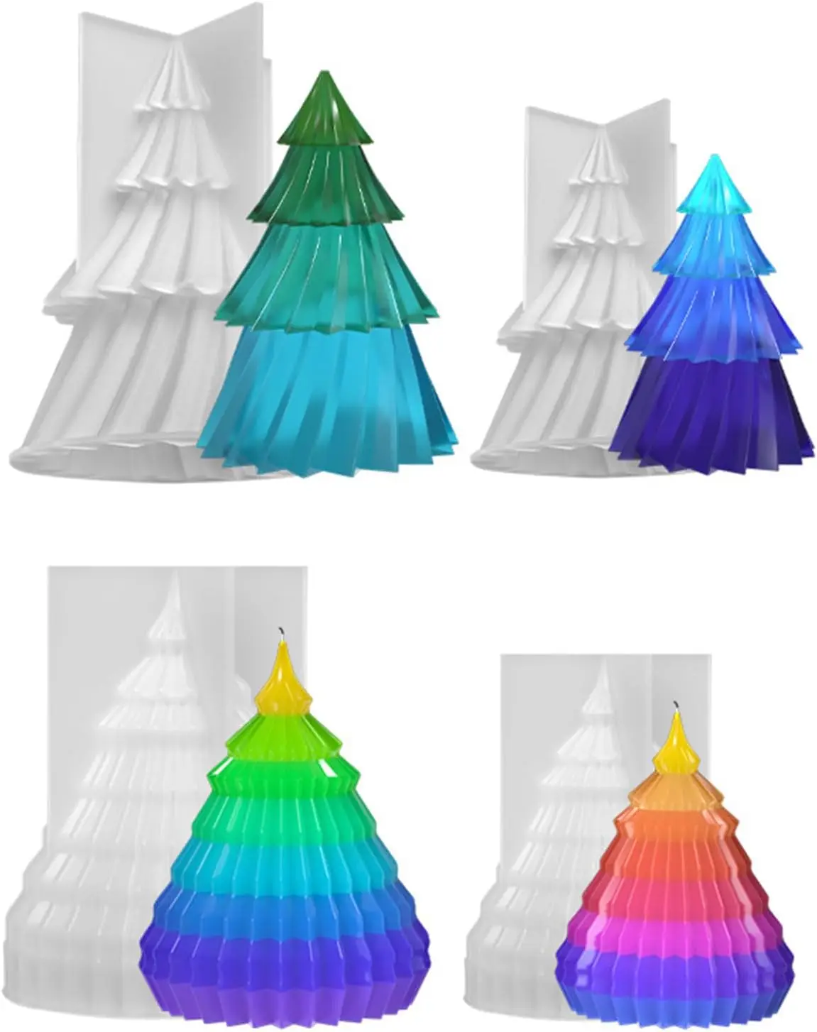 Silicone Christmas Tree Candle Conical Shaped Making DIY Gypsum Cement 3D Geometric Spinning Pillar Molds for Christmas Ornament