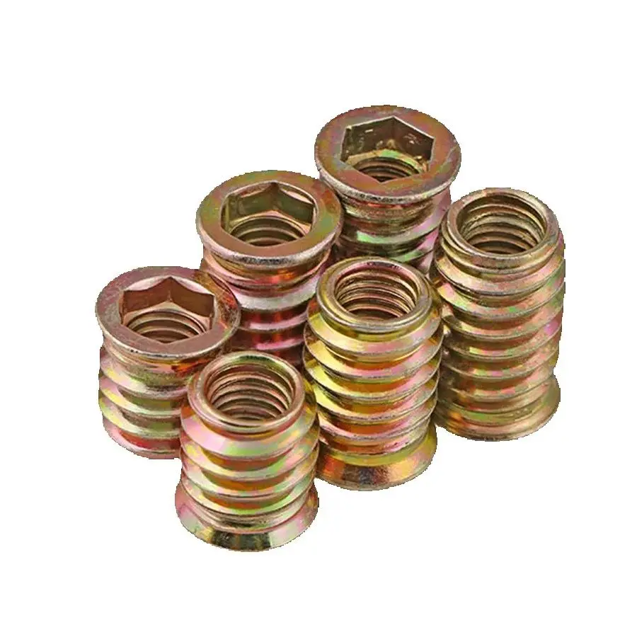 

200PCS M6 Hex Socket Head Zinc Plated Hardened Steel Inner & Outer Threaded Insert Nut for Wood Furniture Joinery