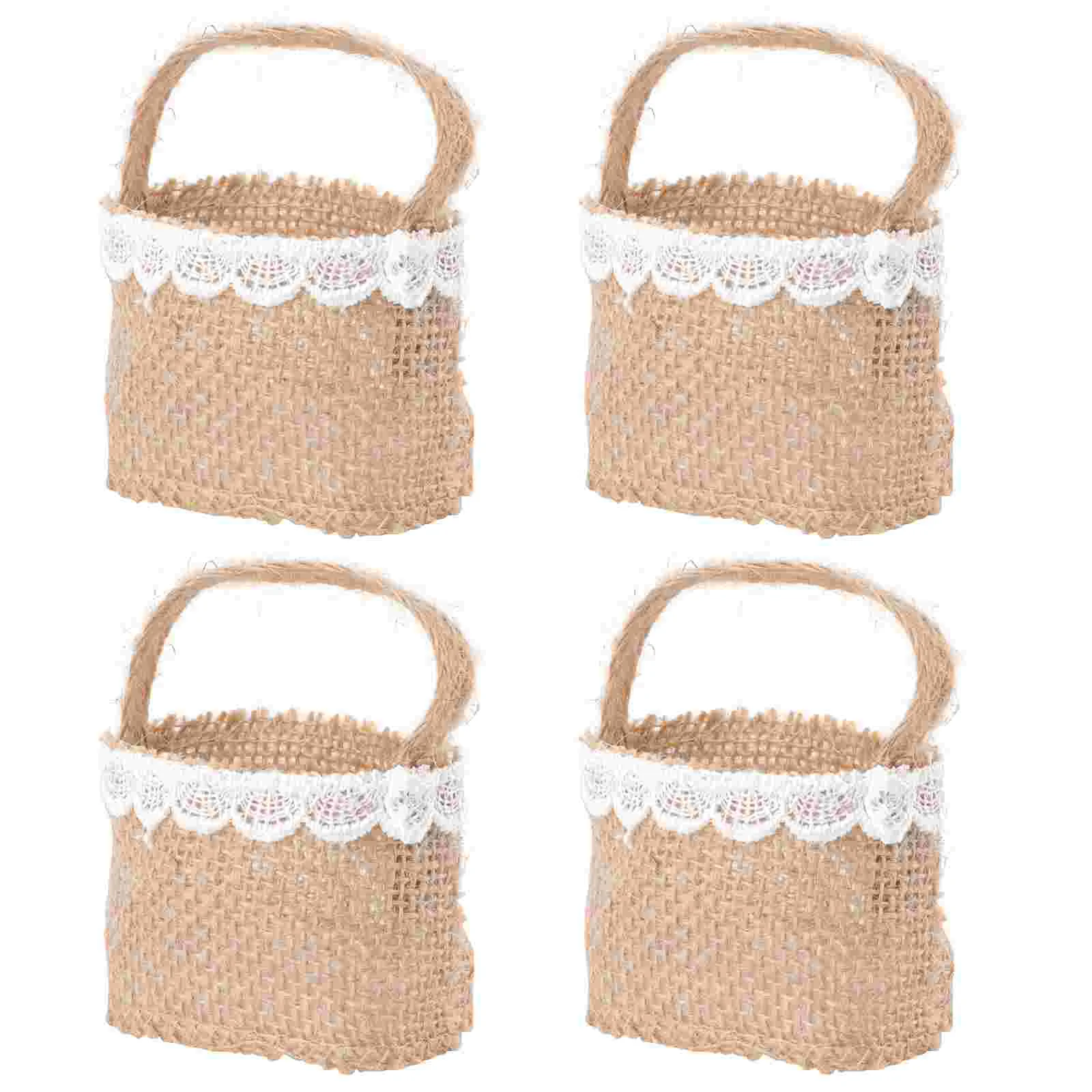 4 Pcs Vintage Decor Tote Bags Burlap Candy Shelf Linen Banquet Storage Wedding Gift Bridesmaid Pouch