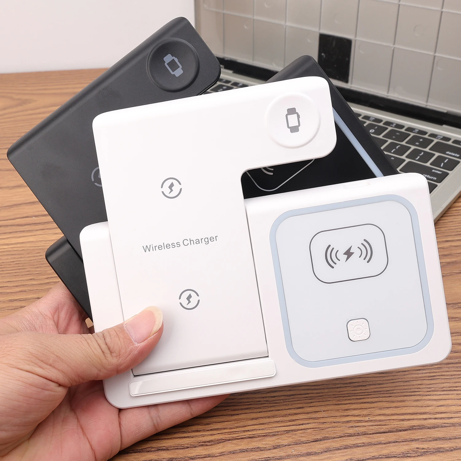 3in1 شاحن لاسلكي حامل سطح المكتب آيفون 17 16 15 الهاتف المحمول سماعات شاحن سريع حامل قابل للطي ل iWatch AirPods Pro #2