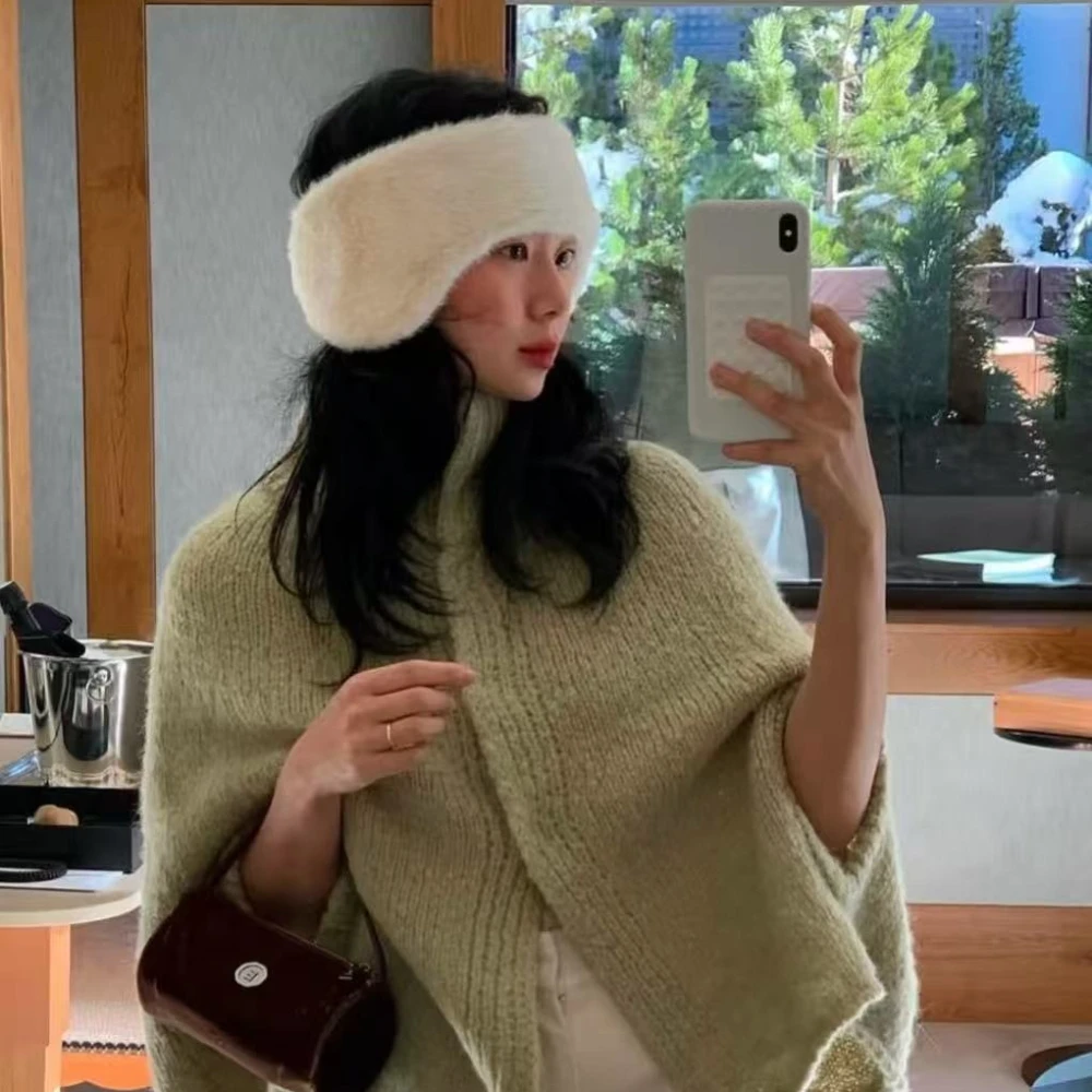 Korean Solid Colour Simple Plush Warm Ear Muffs Hairband Dual-use Retro Ins Trend Ear Warmer Ladies Winter Warm Accessories