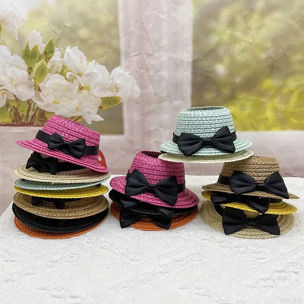Fashion 10.5cm Straw Hat BOW Stylebow Camera Sitting Empty Top Hat Cute Design Party Style Dolls Accessories Summer Accessories