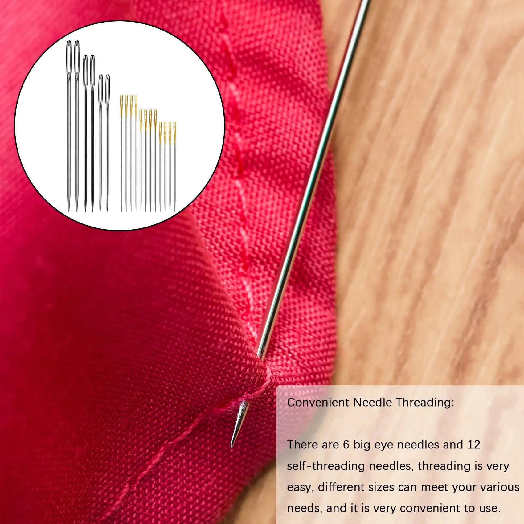 -A90P Wooden Needles Case For Storing Sewing Needles And Embroidery Needles, Needle Kit With Sewing Thimble Finger Protector