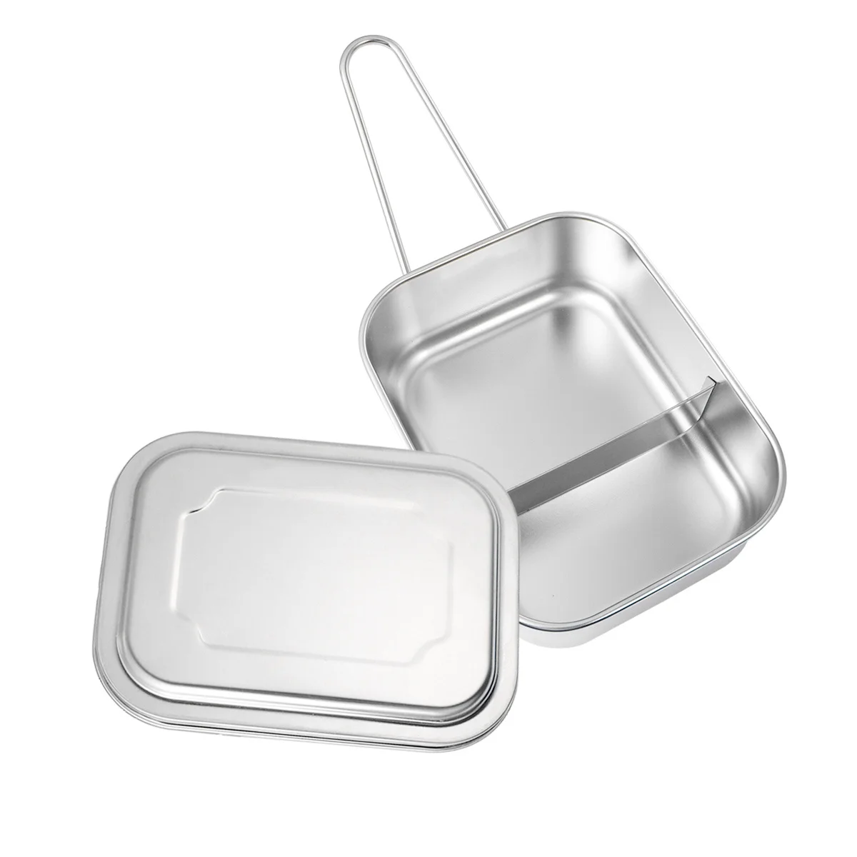 

304 Stainless Steel Lunch Box Square Bento Container 2 Compartment Food Carrier For Office Camping Travel Snack Storage