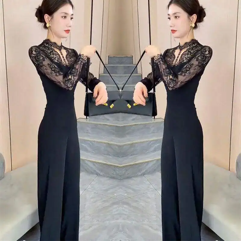 

Весна 2026: Модные женские брюки-комбинезон с кружевными вставками, зауженные, с широкими штанинами, высокой талией, длинные, из полиэстера