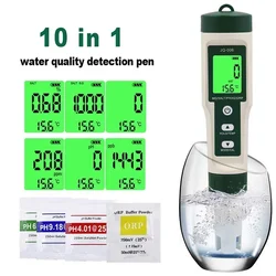 New10in1 WaterQualityTesterPH/TDS/EC/SALT/TEMP/S.G/ORP/H2/Fertile/Resistivity Tester Pen for Aquarium Swimming Pool