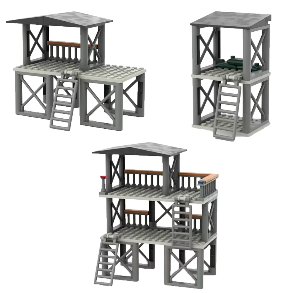 

Military WWII MOC Sentry Post War Scene Sandbag Building Block Soldier Watchtower Toy