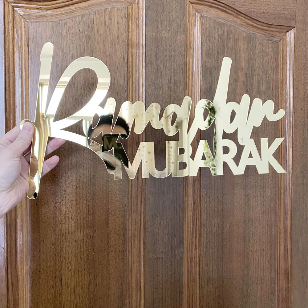 Ramadan Mubarak Sign Acrylic Mirror Gold Black Laser Cut Wall Letters Ramadan Kareem Custom Any Words Happy Eid Muslim Wall Art