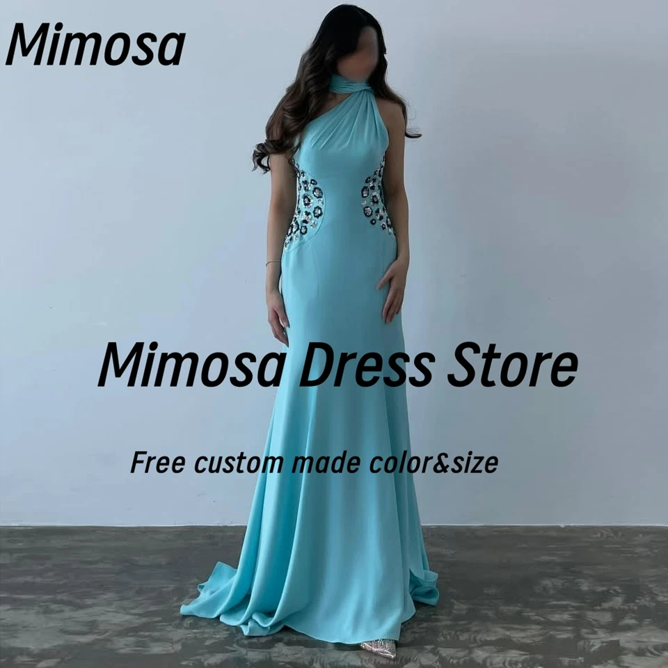Mimosa فستان سهرة نسائي Выпускные платья с бретелькой на шее и цветами, халаты с поясом из бисера, коктейльное вечернее платье по индивидуальному заказу