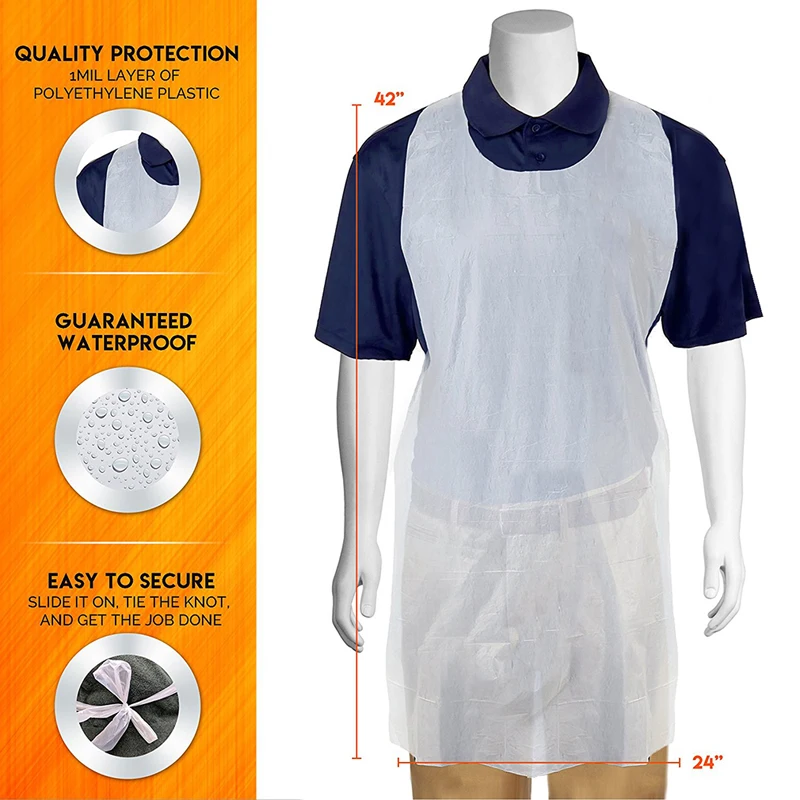 100PCS Disposable Kitchen Aprons Plastic Waterproof Apron Individually Packing Gowns For Men Women Kitchen Protection Accessorie