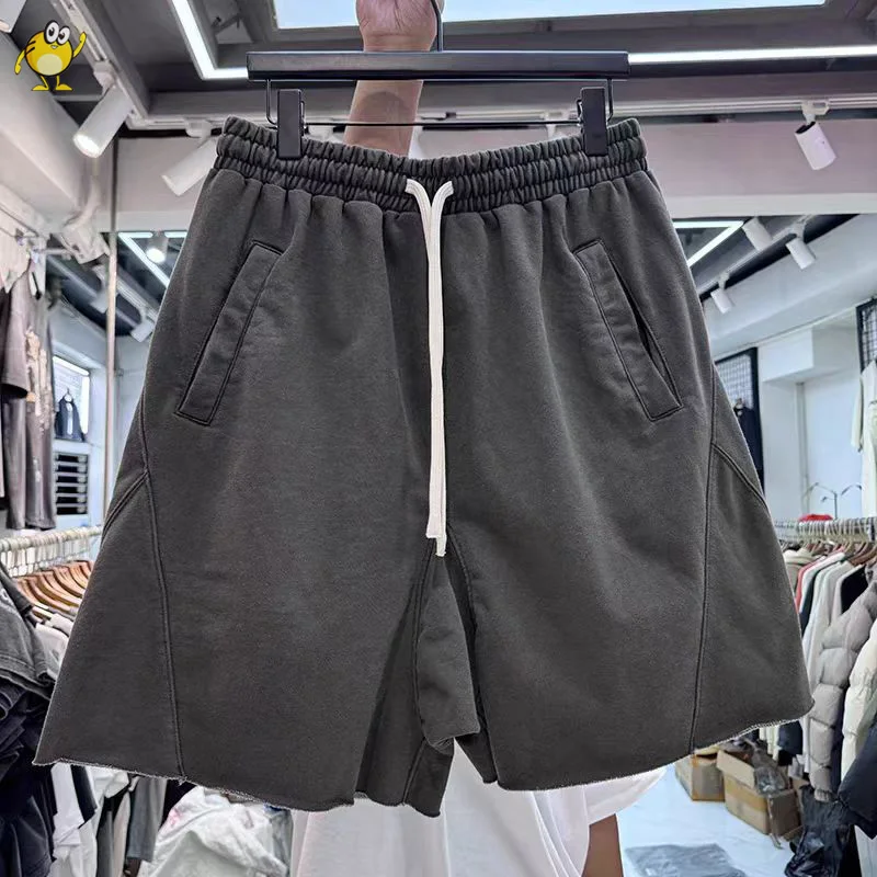 Pantalones cortos holgados de alta calidad para hombre y mujer, Shorts grises informales de verano, empalme Simple, Joggers con cordón