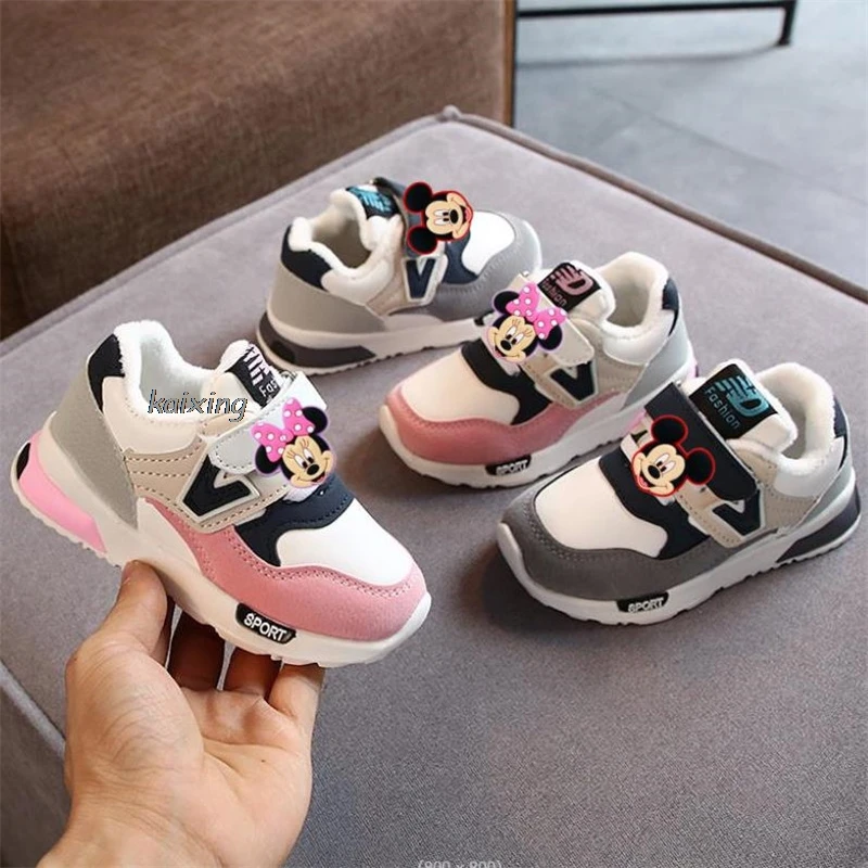 Çocuklar koşu ayakkabıları Disney Mickey Minnie Sneakers moda kız spor ayakkabı Shoes Breathable nefes erkek ayakkabı Tenis Infantil