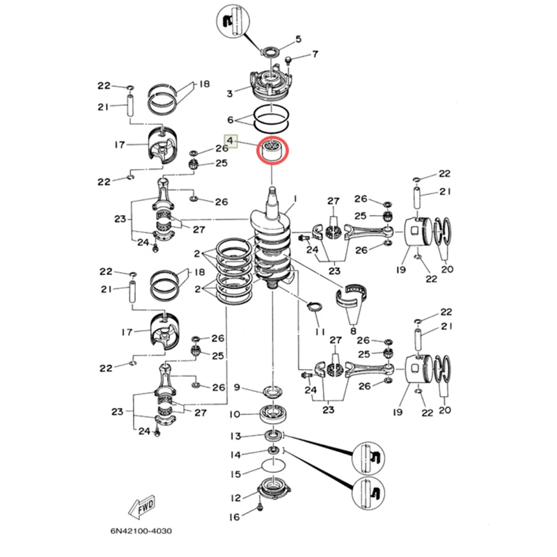 Rolamento superior do virabrequim 93311-940U3 para motor de popa Yamaha 115hp 175hp 200hp 2 tempos