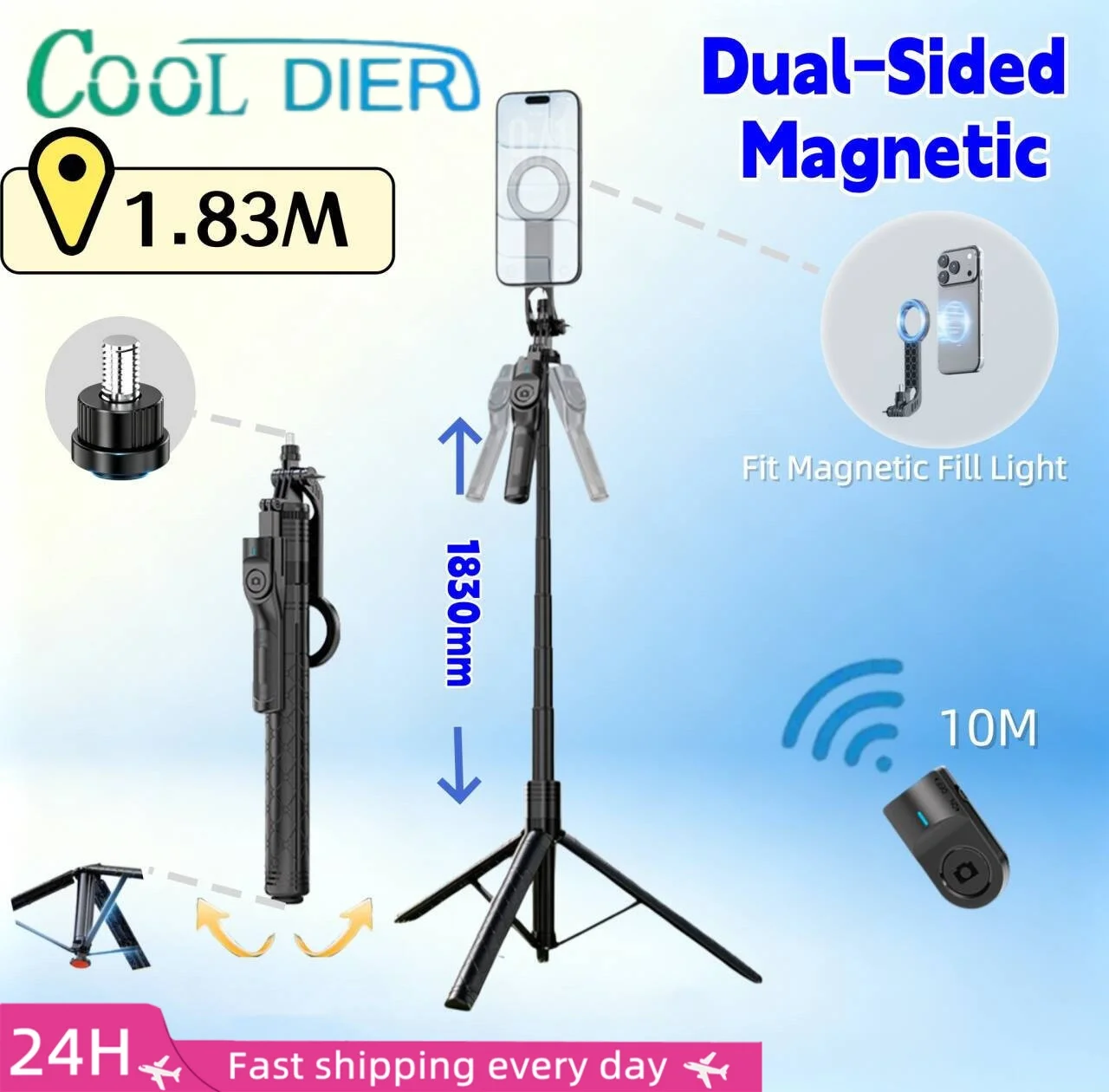183cm Magsafe Selfie Stick Tripod Stand Bluetooth Remote Magnetic Phone Holder Tripod Auto Open For IPhone 17 16 15 Live Stream