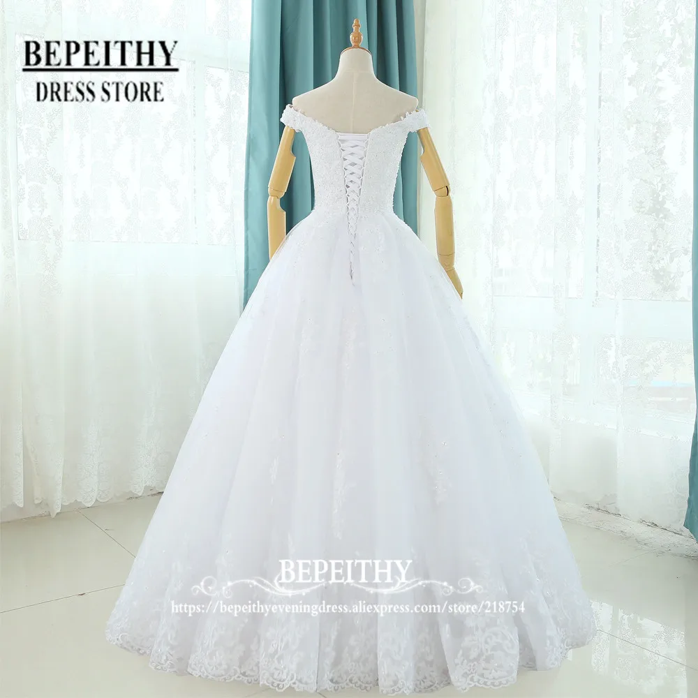 BEPEITHY ที่กําหนดเอง Robe De Mariée ปิดไหล่ชุดแต่งงานสําหรับเจ้าสาวสาย Elegant ความยาวชั้นชุดเจ้าสาว