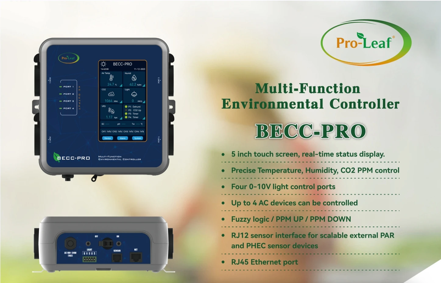 Pro-leaf Grow Tent Controlador de clima inteligente Becc-pro Controlador ambiental