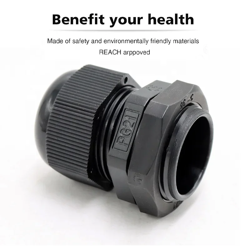 RND PG21 PA66 وصلة كابل نايلون IP68 وصلات كابل خيط مقاومة للماء تدعم موصل سلك صندوق توصيل بلاستيكي