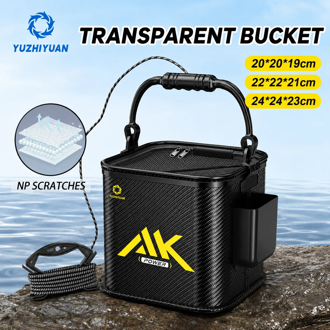 

Fishing Live Fish Bucket Thickened Transparent Folding Water Bucket Portable Multi-purpose Fish Tank Bait Bucket Storage Outdoor