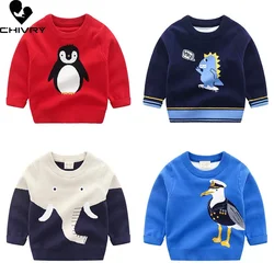 New 2023 Kids Children Pullover Sweater Autumn Winter Boys Cute Cartoon Jacquard O-neck Knitted Jumper Sweaters Tops Clothing